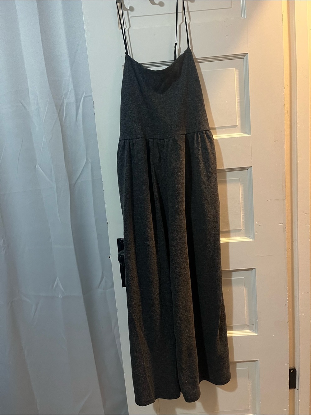 Gray Knit Jumpsuit with Spaghetti Straps